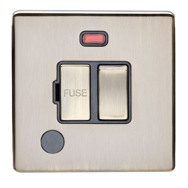 Eurolite Concealed 3mm Antique Brass 13A Double Pole Switched Fused Spur with Flex Outlet and
