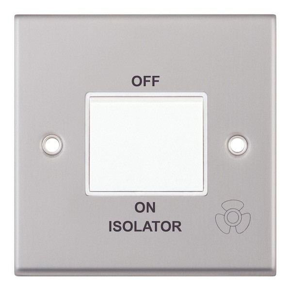 Selectric 7M Satin Chrome 1 Gang 10A 3 Pole Fan Isolator Switch with White Insert UKES