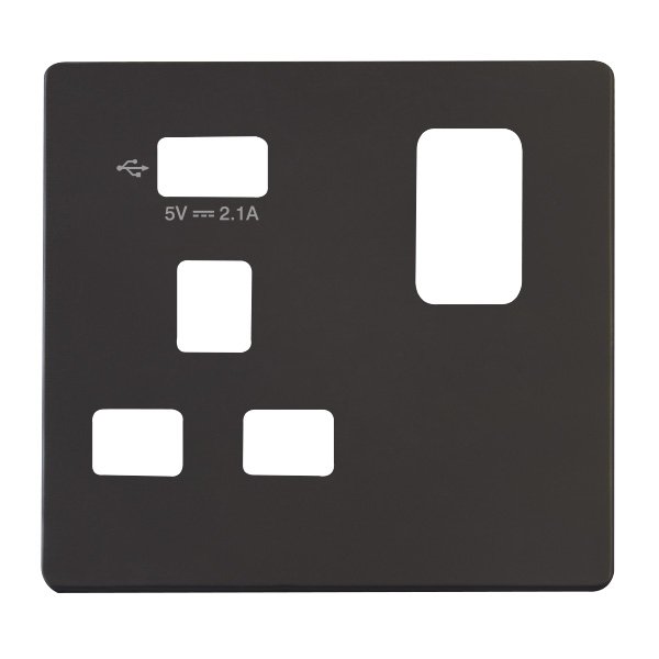 Click Definity Matt Black 1 Gang 13A Switched Socket and 2.1A USB ...