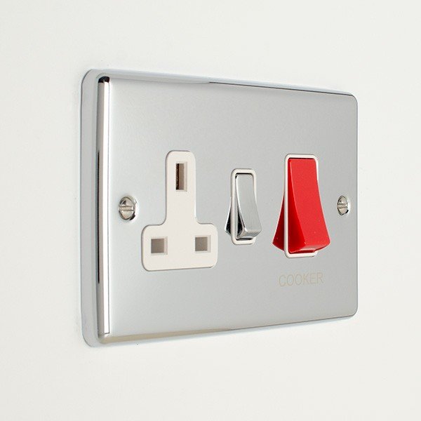 Eurolite Enhance Polished Chrome 45A Double Pole Cooker Switch and 13A ...