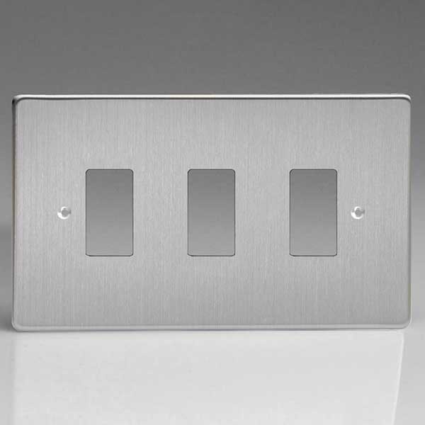 Varilight PowerGrid Brushed Steel 3 Gang Faceplate UKES