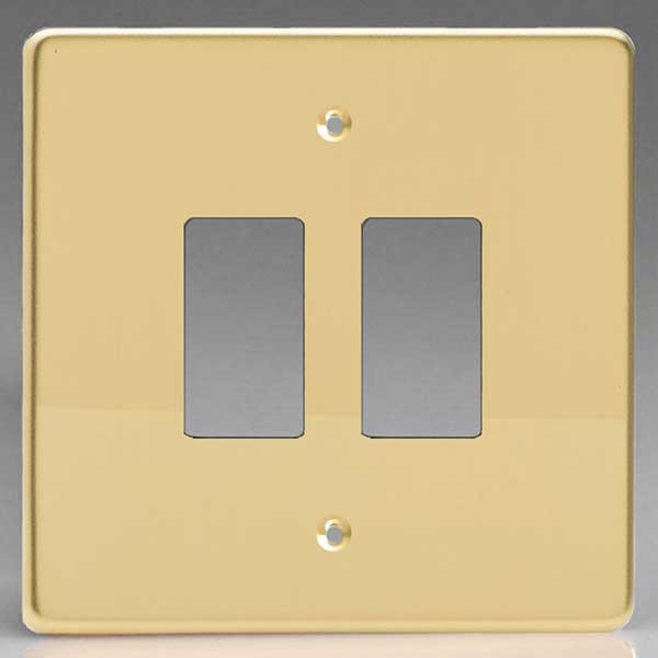 Varilight PowerGrid Polished Brass 2 Gang Faceplate (XDVPG2) UKES