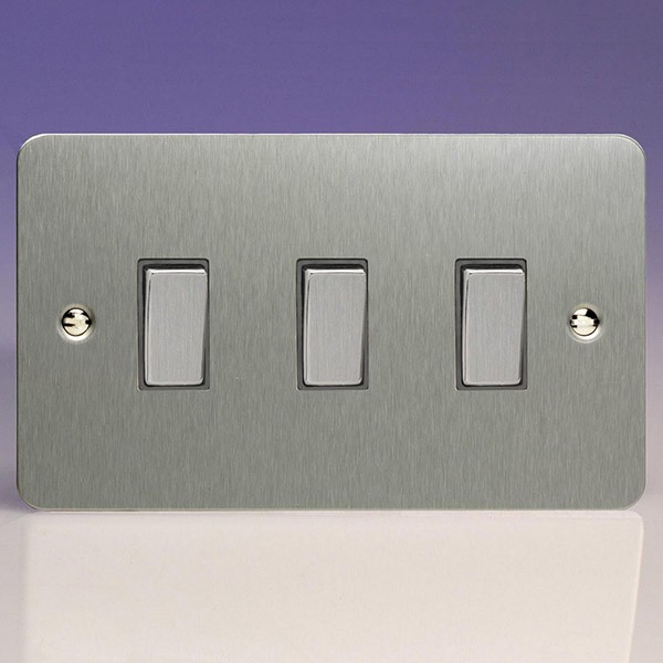Varilight Ultraflat 3 Gang Twin Plate 10A 2 Way Switch (XFS93D) UKES