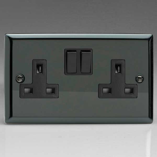 Varilight 2 Gang 13A DP Switched Socket, Black Switch (XI5B) | UKES