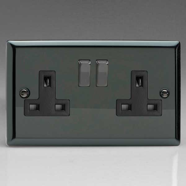 Varilight 13 Amp Double Pole Switch Fuse Spur In Brushed Brass With Black Inserts 18170 P