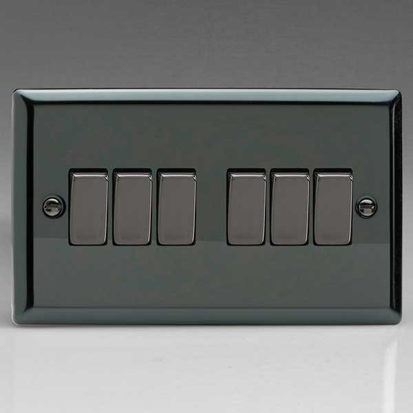 Varilight Classic Iridium Black 6 Gang 10A 2 Way Switch (XI96D) UKES