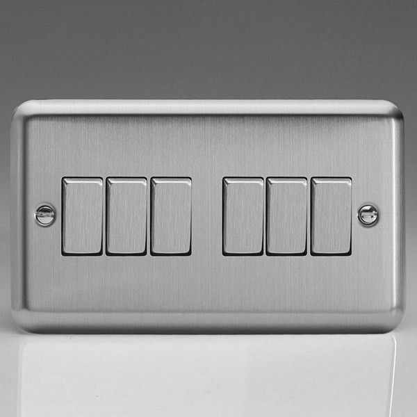 Varilight Classic Matt Chrome 6 Gang 10A 2 Way Switch (XS96D) UKES