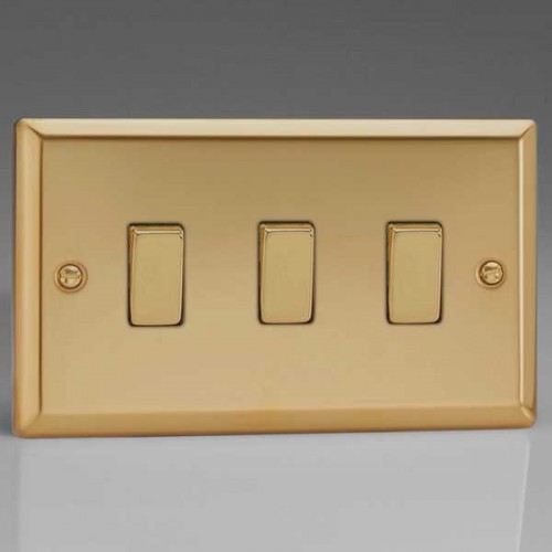 thumbnail image 2 of Varilight XG93D Georgian Polished Brass 3-Gang 2-Way Rocker Switch - Twin Plate 2 of 6