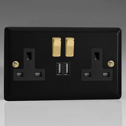 Varilight 2 Gang 13A Switched Socket, USB Ports (XY5U2SVB.MB) UKES