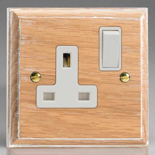 Varilight Kilnwood Limed Oak 1 Gang 13A DP Switched Socket with White