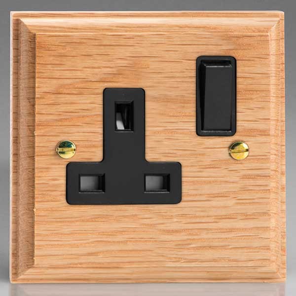 Varilight 1 Gang 13A Switched Socket, Black Switch (XK4OB) UKES