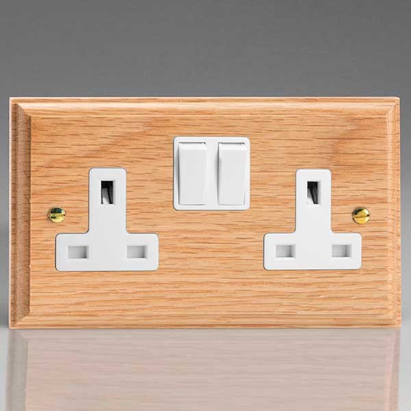 Varilight Kilnwood Oak 2 Gang 13A DP Switched Socket with White