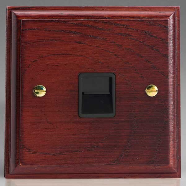 Varilight Kilnwood Mahogany 1 Gang Telephone Master Socket with Black Insert UKES