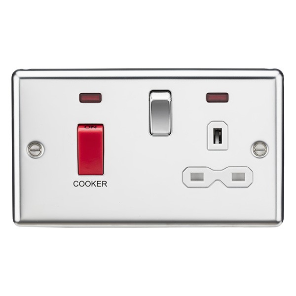 Curved Edge 45A DP Switch and 13A Switched Socket with neons main image 1