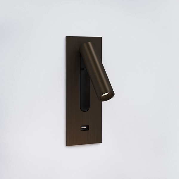 Astro Fuse 3 Bronze LED Wall Reading Light with USB Charging Socket