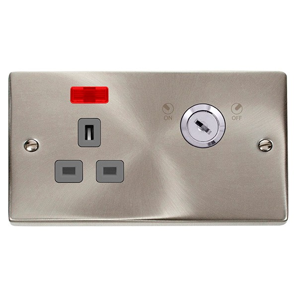 Click Deco Victorian Satin Chrome 1 Gang 13A Double Pole Key Lockable ...