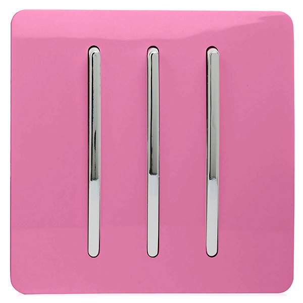 Trendi Pink 3 Gang 2 Way Rocker Light Switch | UKES