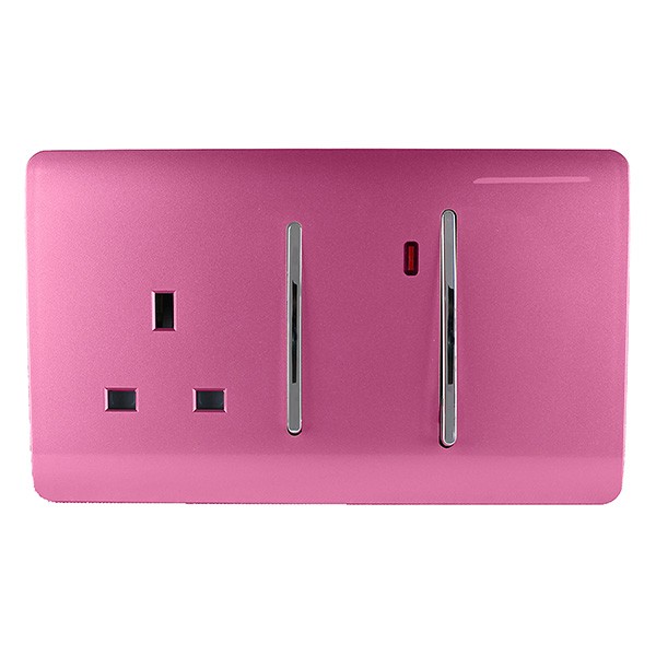 Pink Switch Rocker Needle Trendi Pink 45A Rocker Switch with Neon and 13A Switched Socket | UKES