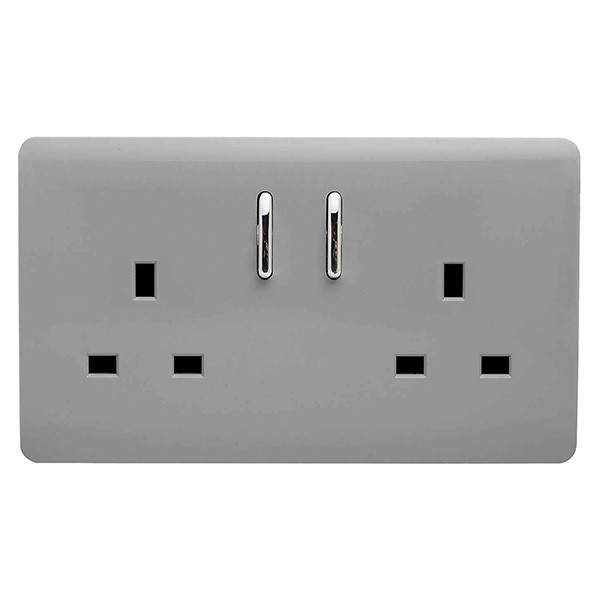 ★TRITONGATHE★ Trendi Light Grey 2 Gang 13A Short Switched Socket | UKES