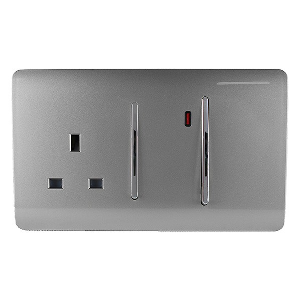 Trendi Light Grey 45A Rocker Switch with Neon and 13A Switched Socket