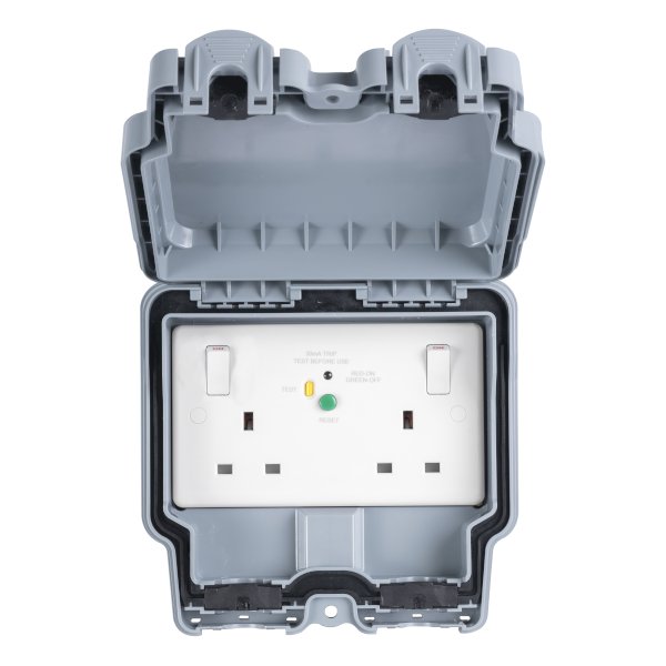 Eurolite IP66 2 Gang 13A RCD Socket Passive30mA (WP5023) UKES