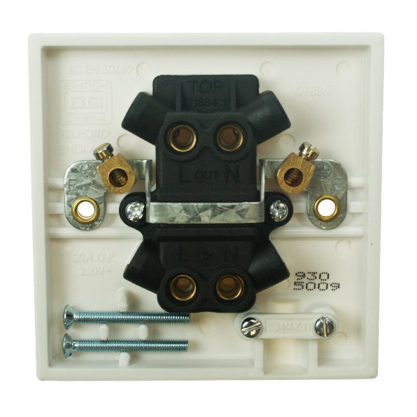 BG White PVC 20A Switch with Flex Outlet, Switches and Sockets, UK