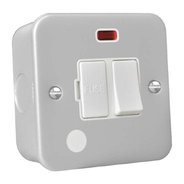 Hamilton Metalclad Grey 13A Double Pole Switched Fused Spur, Neon and