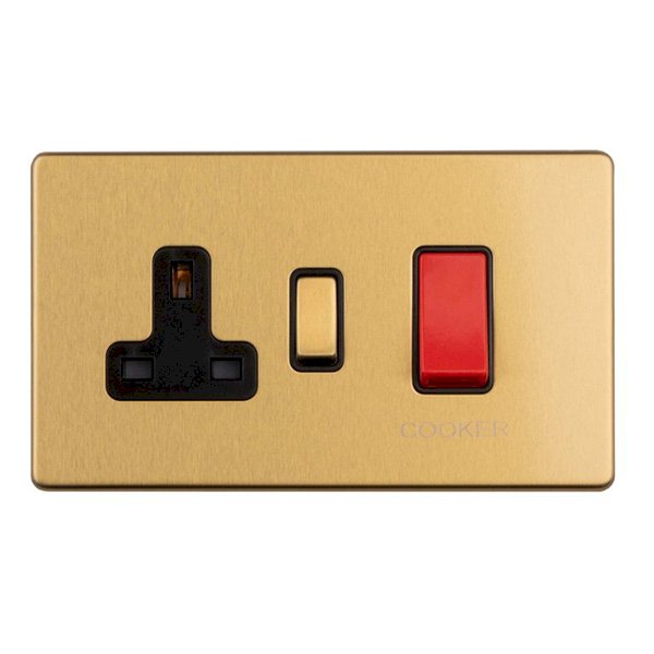 Eurolite Concealed 3mm Satin Brass 2 Gang 45A Double Pole Switch and