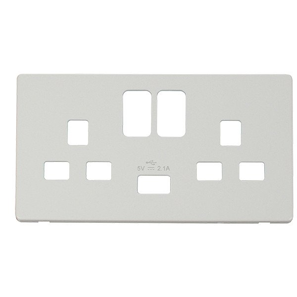 Click Definity Metal White 2 Gang 13A Switched Socket and Single 2.1A